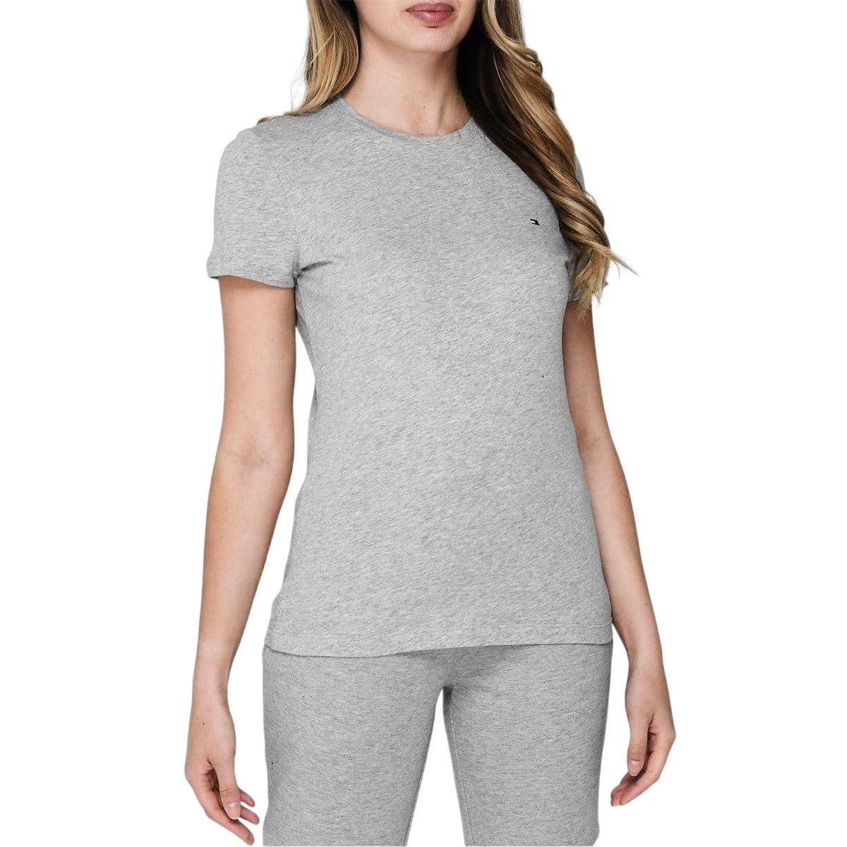 Light Grey Heather - Lifestyle - Tommy Hilfiger Womens-Ladies Embroidered Logo Cotton T-Shirt