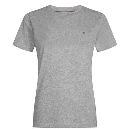 Light Grey Heather - Front - Tommy Hilfiger Womens-Ladies Embroidered Logo Cotton T-Shirt