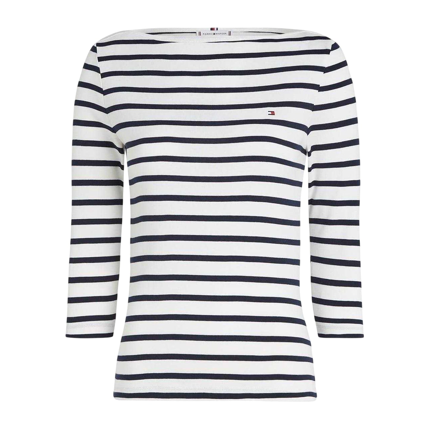 Dark Navy - Front - Tommy Hilfiger Womens-Ladies Striped Boat Neck Slim T-Shirt