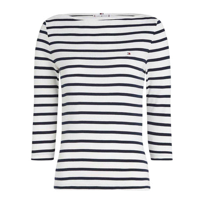 Dark Navy - Front - Tommy Hilfiger Womens-Ladies Striped Boat Neck Slim T-Shirt