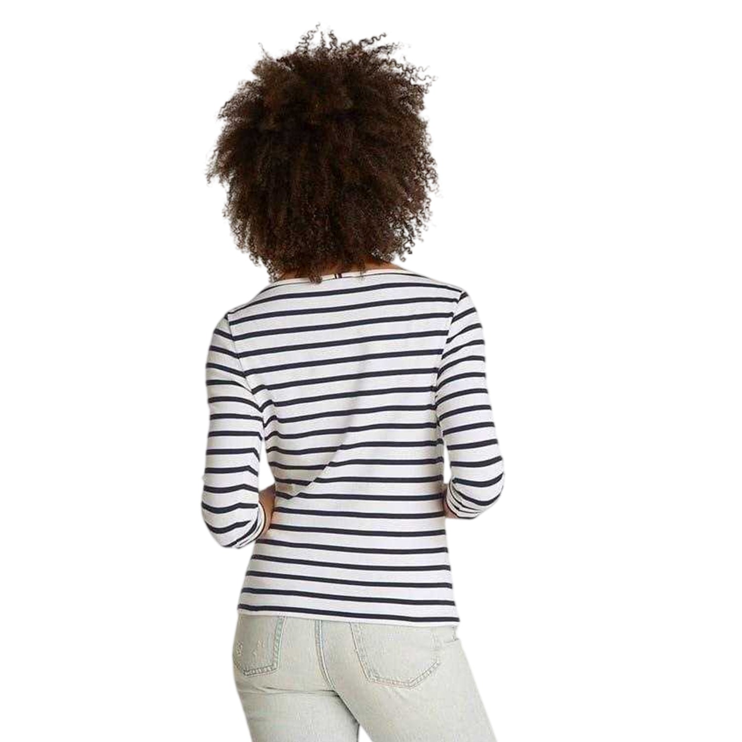 Dark Navy - Back - Tommy Hilfiger Womens-Ladies Striped Boat Neck Slim T-Shirt