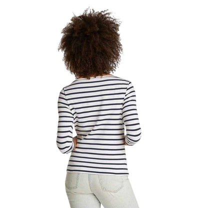 Dark Navy - Back - Tommy Hilfiger Womens-Ladies Striped Boat Neck Slim T-Shirt