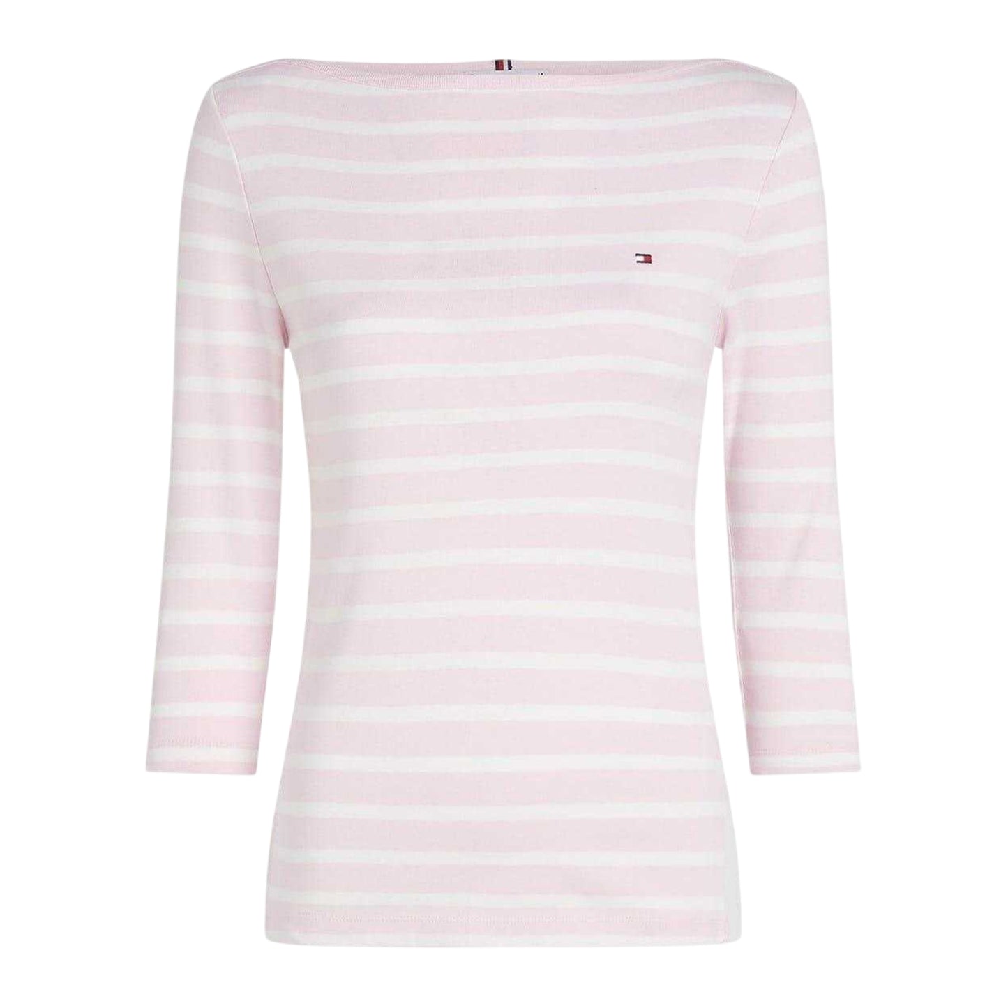 Pink-Oat - Front - Tommy Hilfiger Womens-Ladies Striped Boat Neck Slim T-Shirt