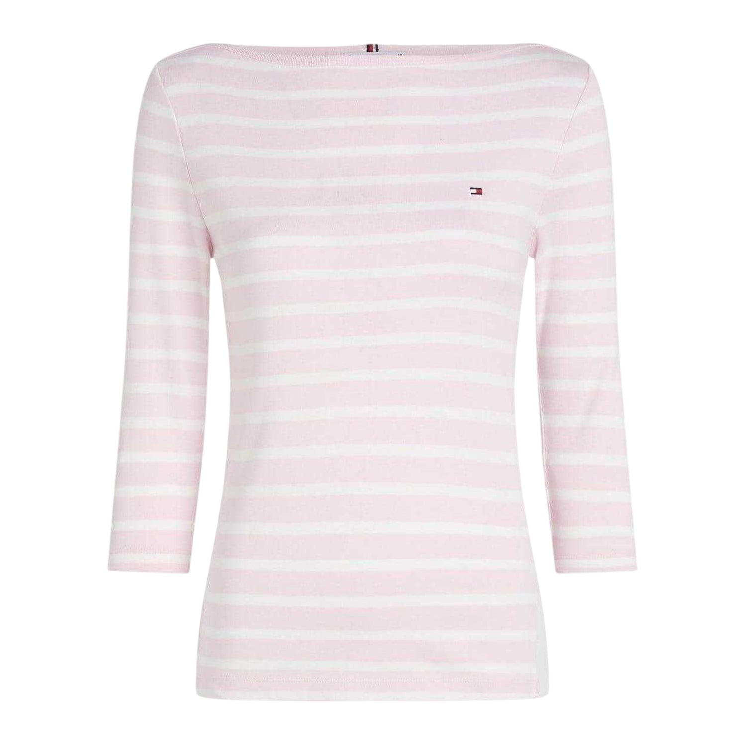 Pink-Oat - Front - Tommy Hilfiger Womens-Ladies Striped Boat Neck Slim T-Shirt