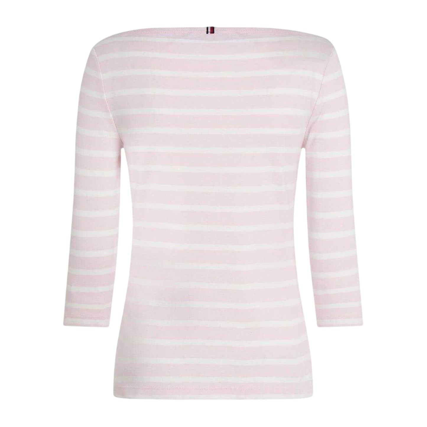 Pink-Oat - Back - Tommy Hilfiger Womens-Ladies Striped Boat Neck Slim T-Shirt