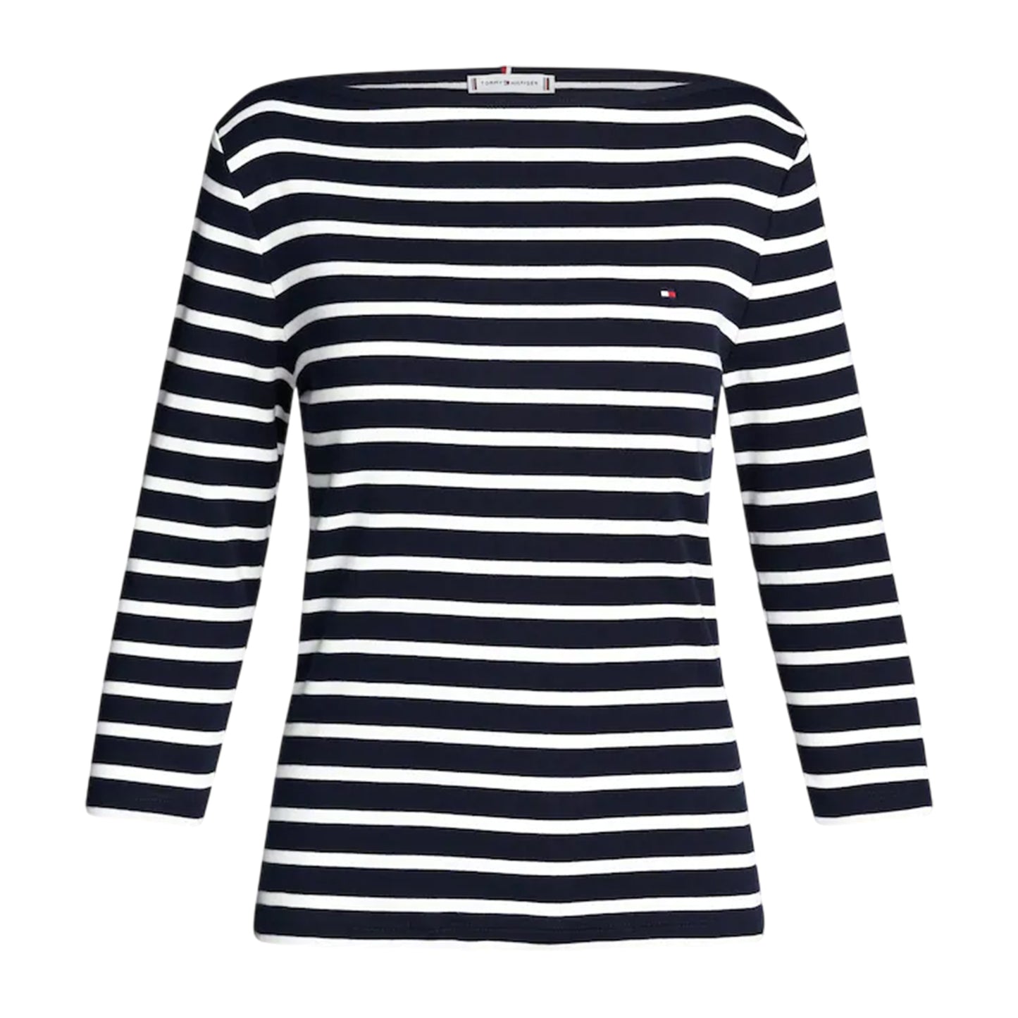 Abyss Blue - Front - Tommy Hilfiger Womens-Ladies Striped Boat Neck Slim T-Shirt