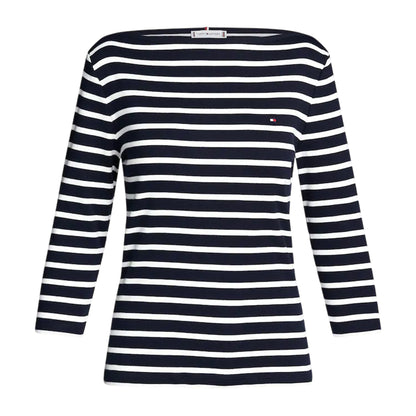 Abyss Blue - Front - Tommy Hilfiger Womens-Ladies Striped Boat Neck Slim T-Shirt