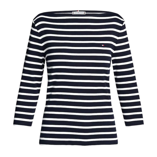 Abyss Blue - Front - Tommy Hilfiger Womens-Ladies Striped Boat Neck Slim T-Shirt