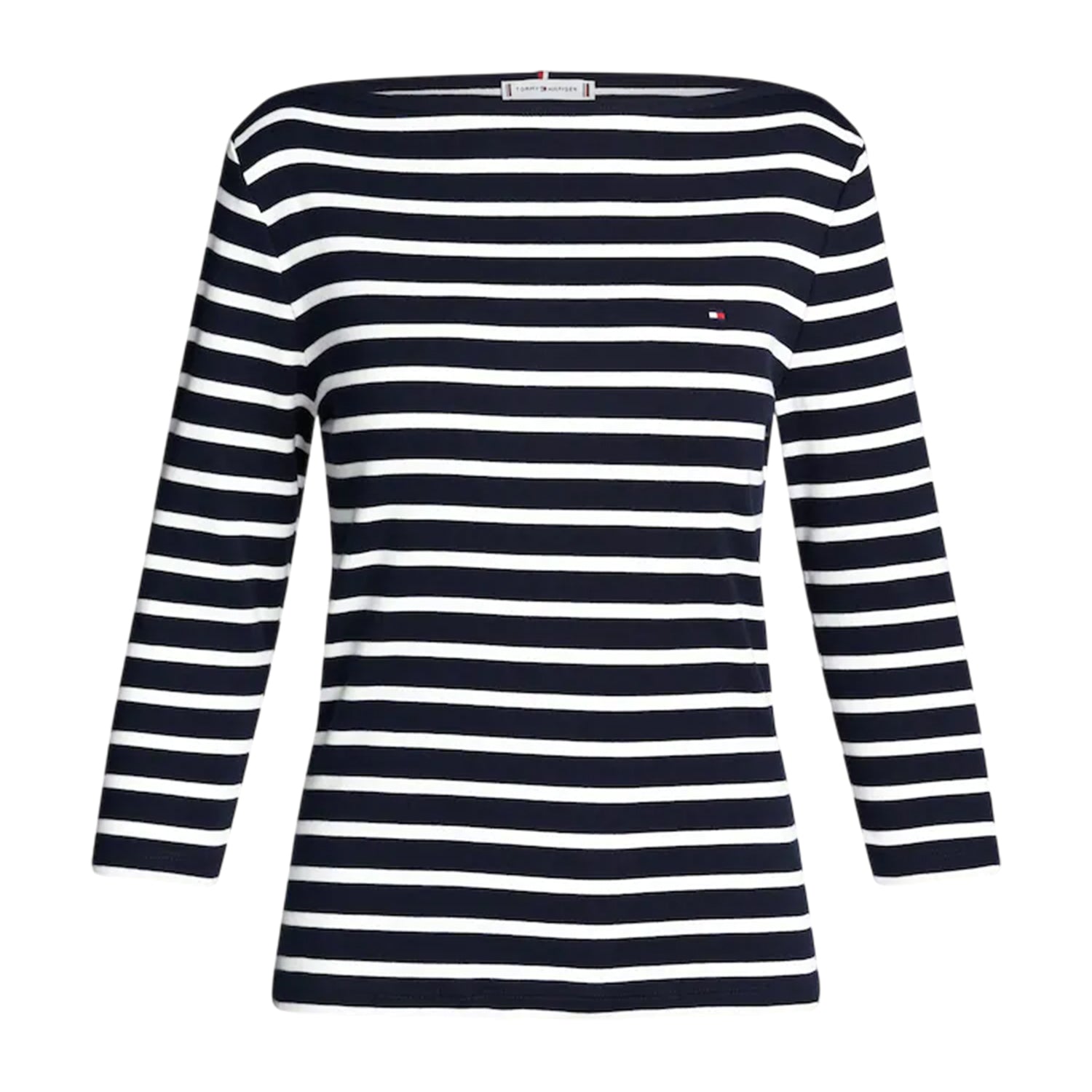 Abyss Blue - Front - Tommy Hilfiger Womens-Ladies Striped Boat Neck Slim T-Shirt