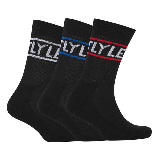 Black - Front - Lyle & Scott Mens Crew Socks (Pack of 3)