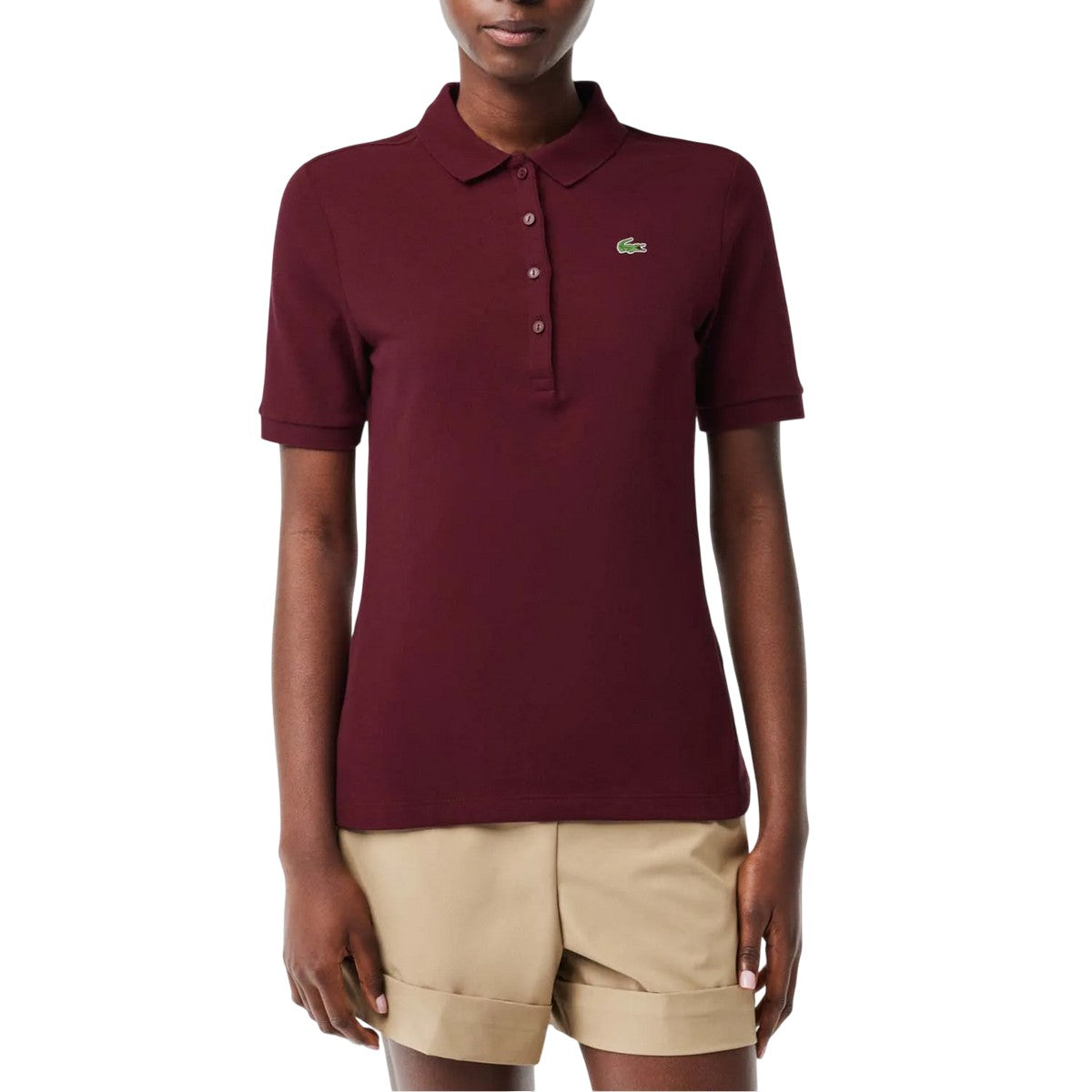 Red - Pack Shot - Lacoste Womens-Ladies Stretch Slim Golf Polo Shirt