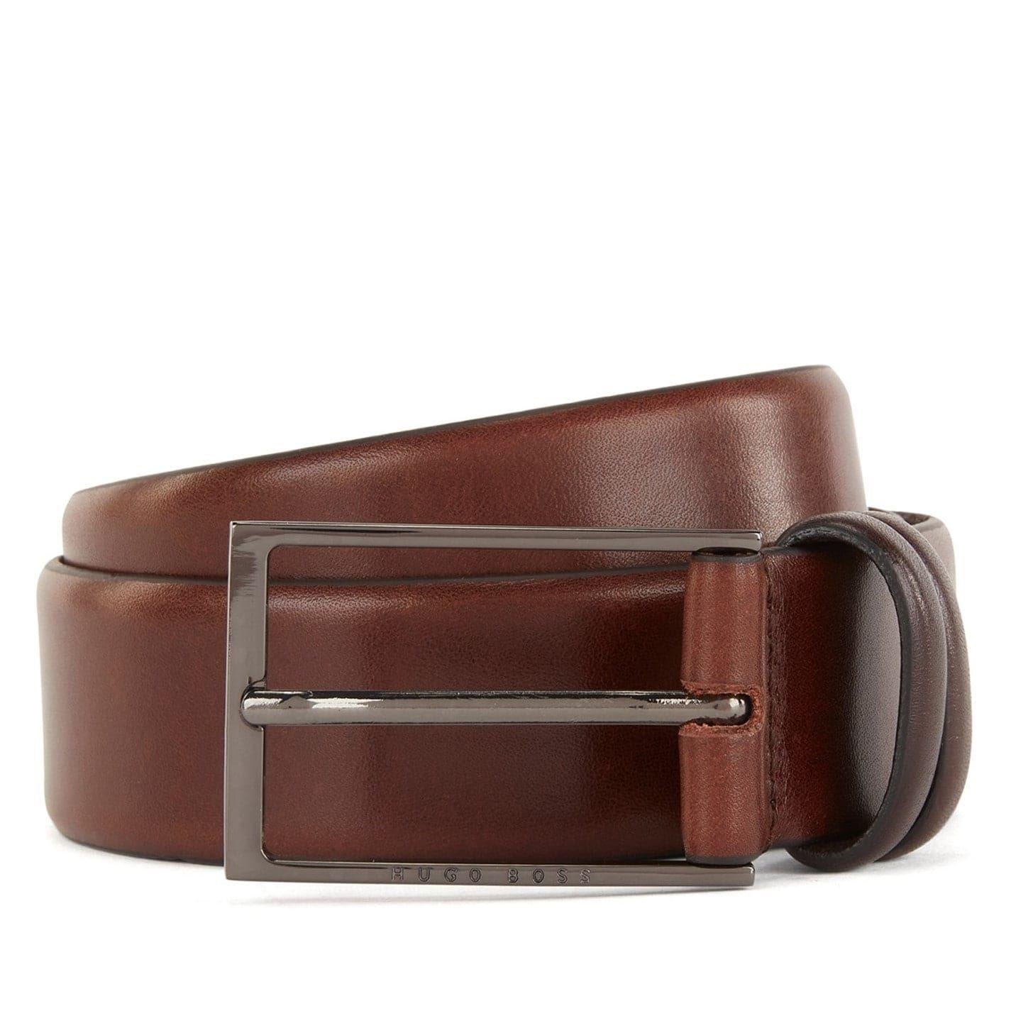 Dark Brown - Front - Boss Mens Carmello Plain Leather Belt