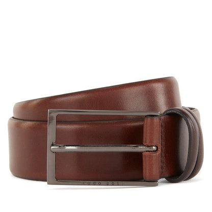 Dark Brown - Front - Boss Mens Carmello Plain Leather Belt