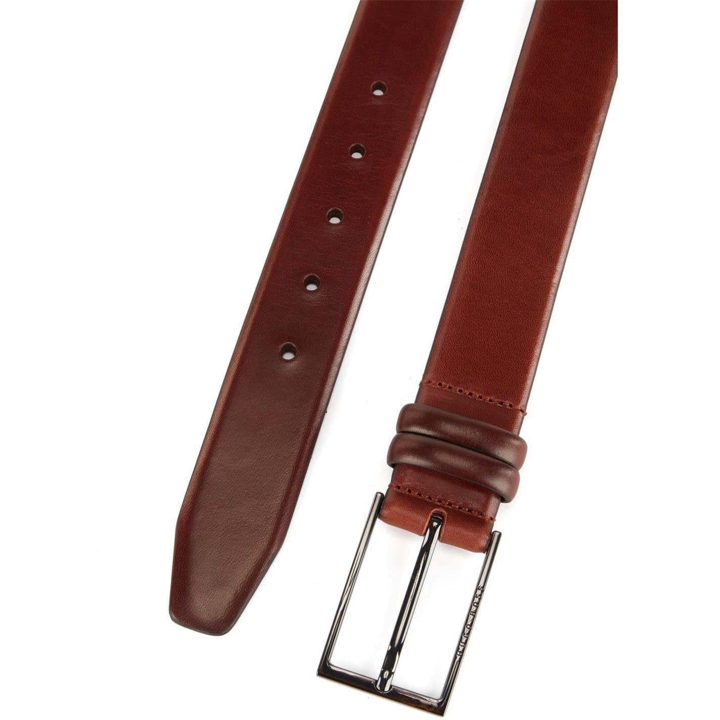 Medium Brown - Back - Boss Mens Carmello Plain Leather Belt