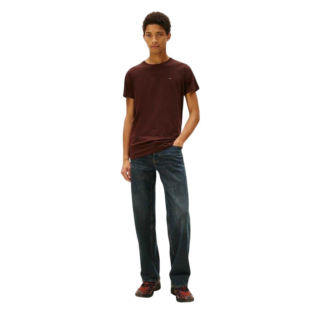 Brown - Pack Shot - Tommy Jeans Mens Embroidered Logo Loose T-Shirt