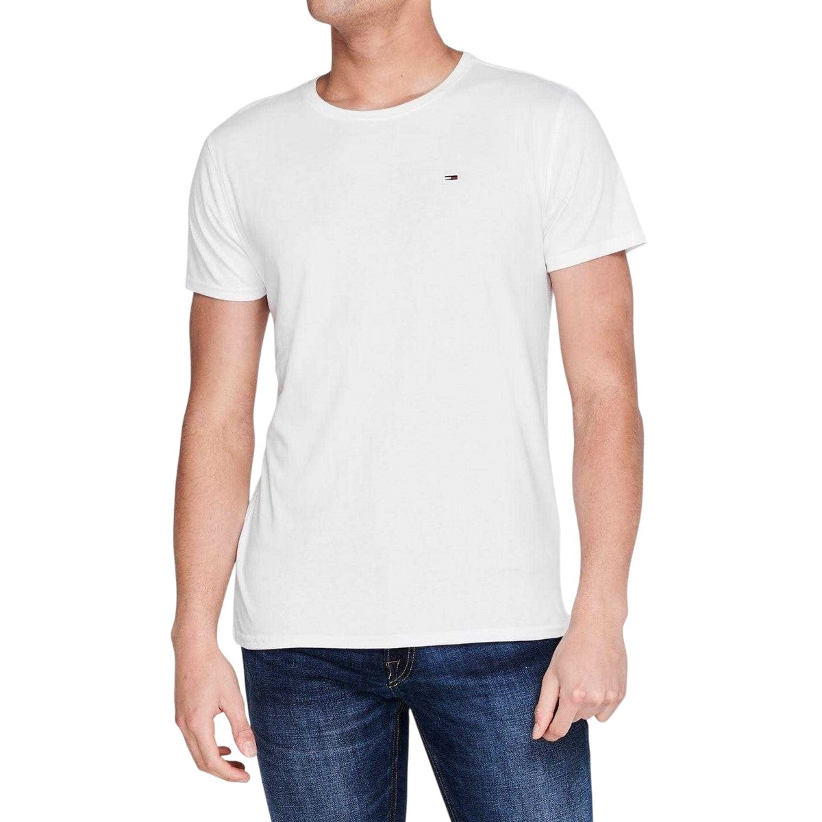 White - Pack Shot - Tommy Jeans Mens Embroidered Logo Loose T-Shirt