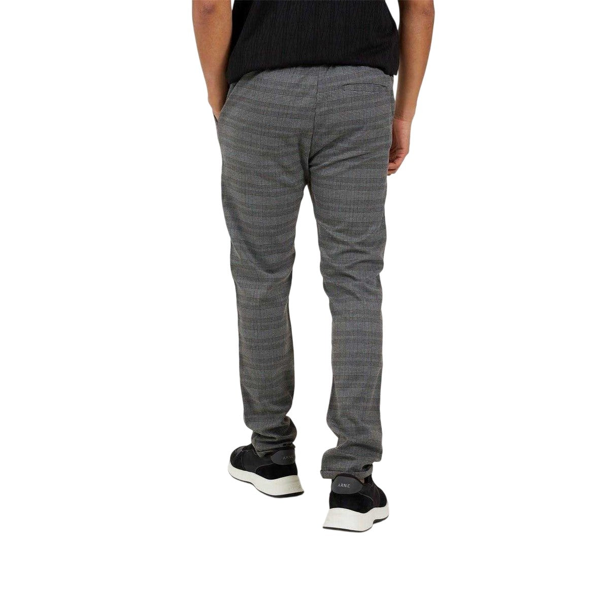 Grey - Back - Brave Soul Mens Checked Trousers