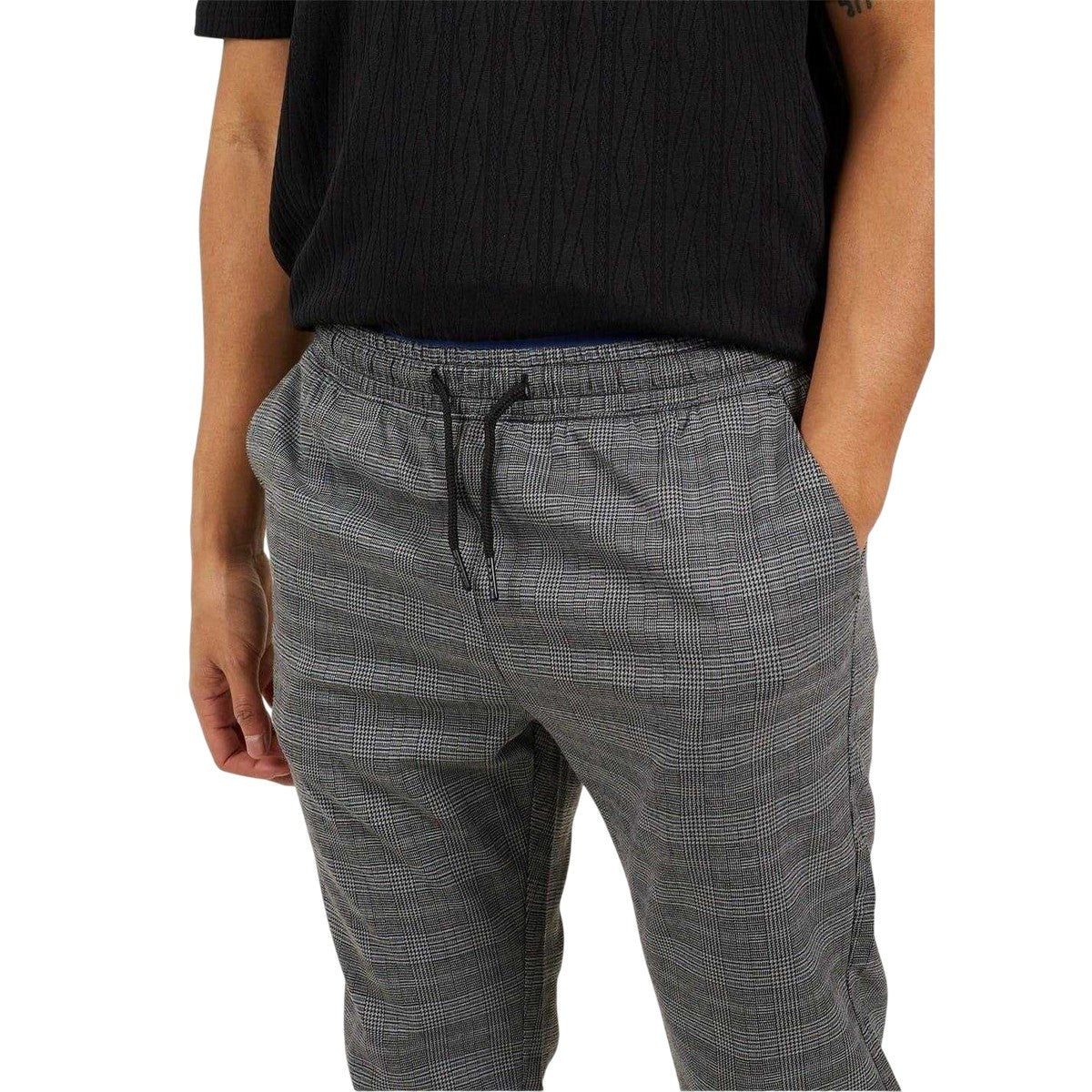 Grey - Side - Brave Soul Mens Checked Trousers
