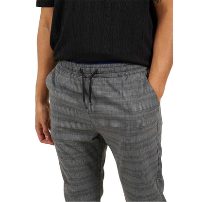 Grey - Side - Brave Soul Mens Checked Trousers