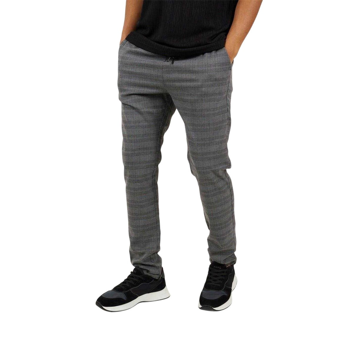 Grey - Front - Brave Soul Mens Checked Trousers