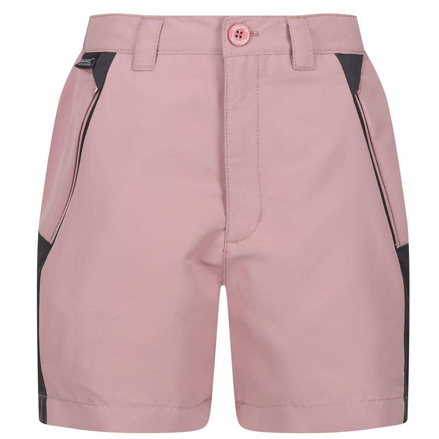 Dusky Rose-Slate Grey - Front - Regatta Childrens-Kids Sorcer Colour Block Shorts