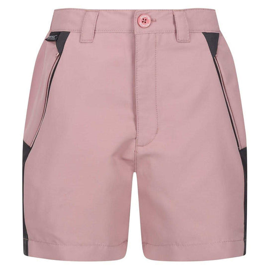 Dusky Rose-Slate Grey - Front - Regatta Childrens-Kids Sorcer Colour Block Shorts
