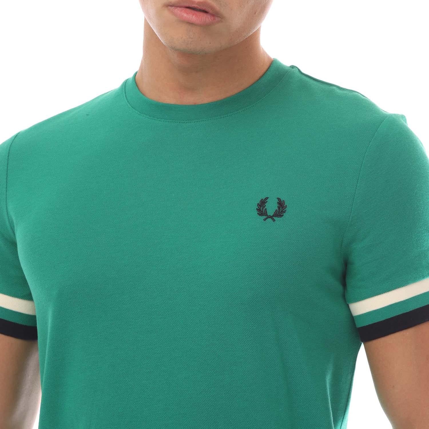 Green - Side - Fred Perry Mens Bold Pique Tipped T-Shirt