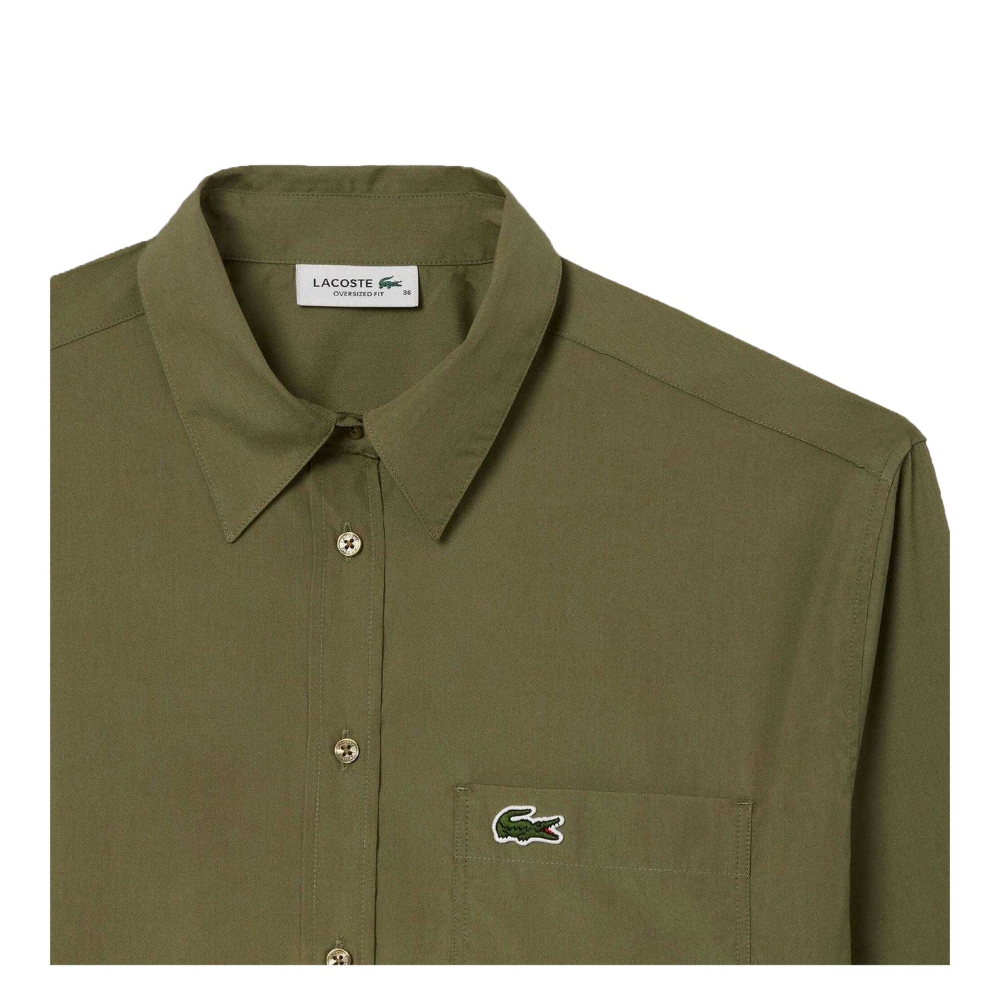 Khaki Green - Back - Lacoste Womens-Ladies Cotton Poplin Oversized Shirt