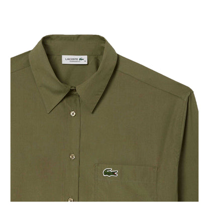 Khaki Green - Back - Lacoste Womens-Ladies Cotton Poplin Oversized Shirt