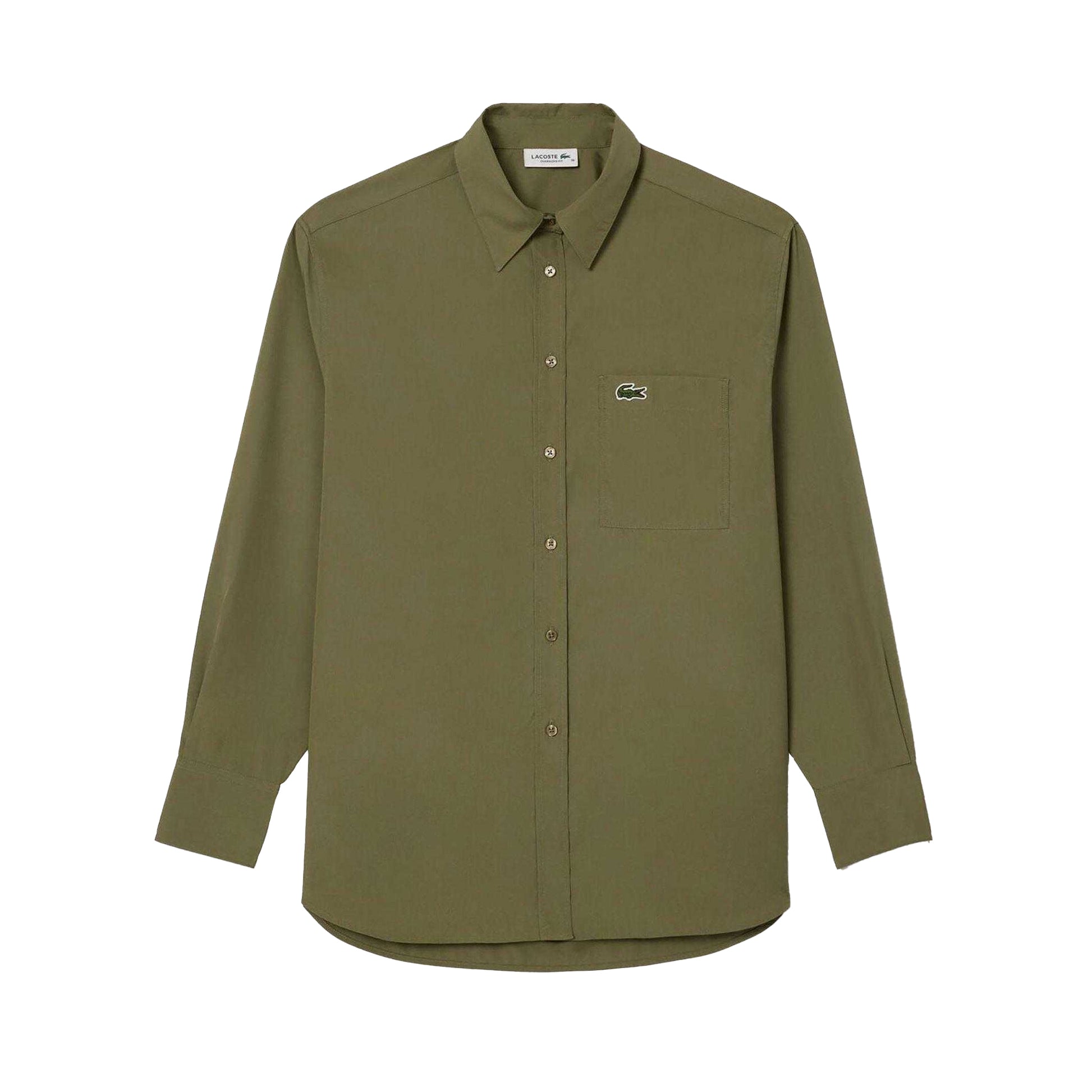 Khaki Green - Front - Lacoste Womens-Ladies Cotton Poplin Oversized Shirt