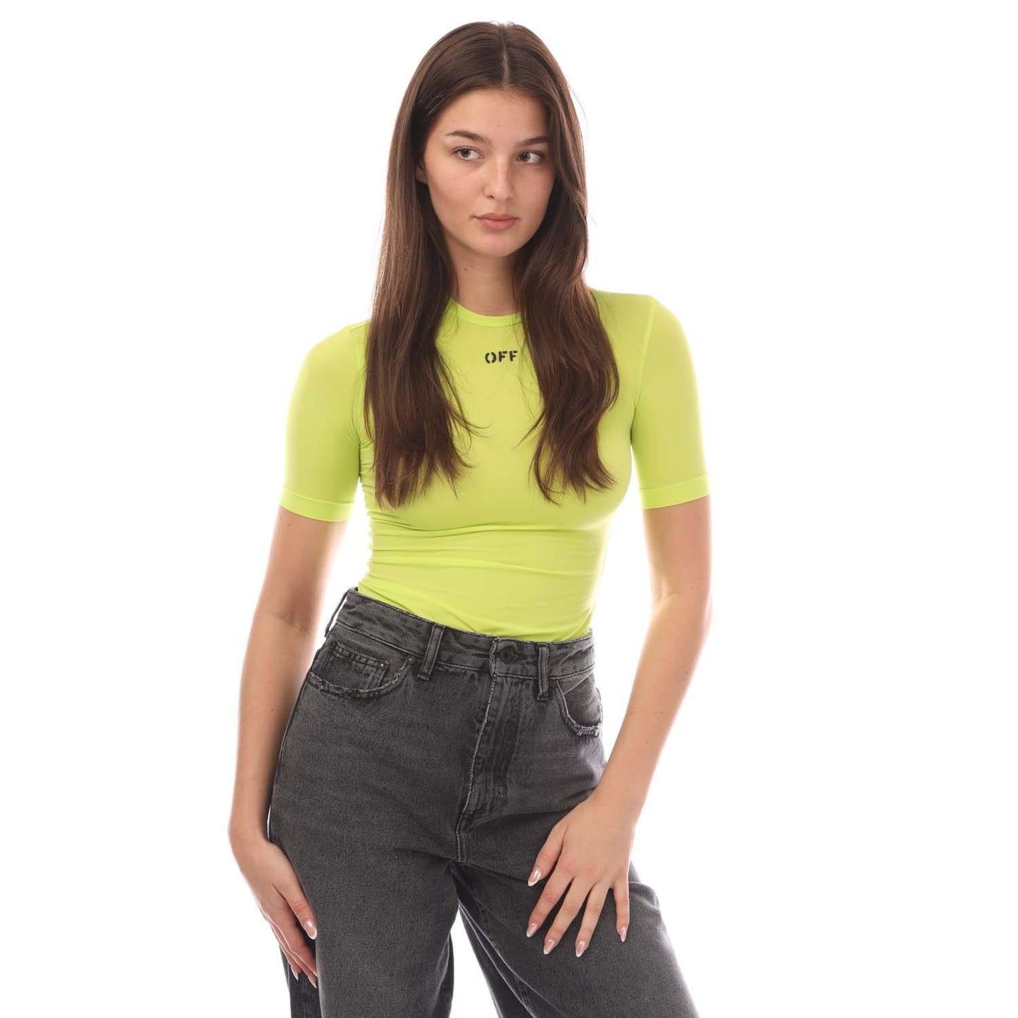 Yellow - Lifestyle - Off White Womens-Ladies Off Stamp Sec Skin Crew Neck T-Shirt