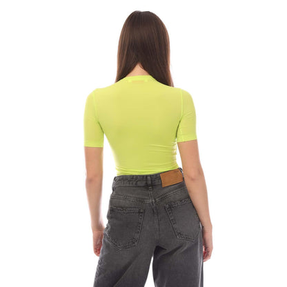 Yellow - Back - Off White Womens-Ladies Off Stamp Sec Skin Crew Neck T-Shirt