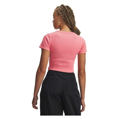 Pink-White - Back - Under Armour Womens-Ladies Ribbed Crop Top