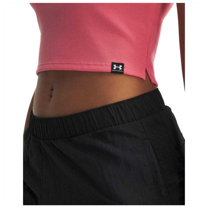 Pink-White - Side - Under Armour Womens-Ladies Ribbed Crop Top