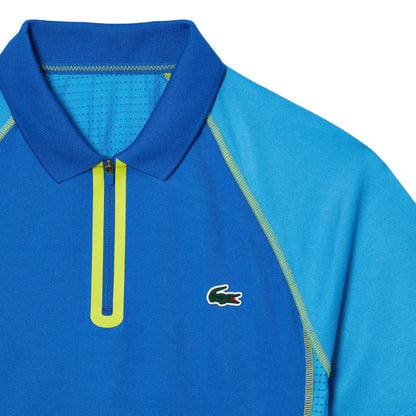 Blue - Side - Lacoste Mens Recycled Polyester Tennis Polo Shirt