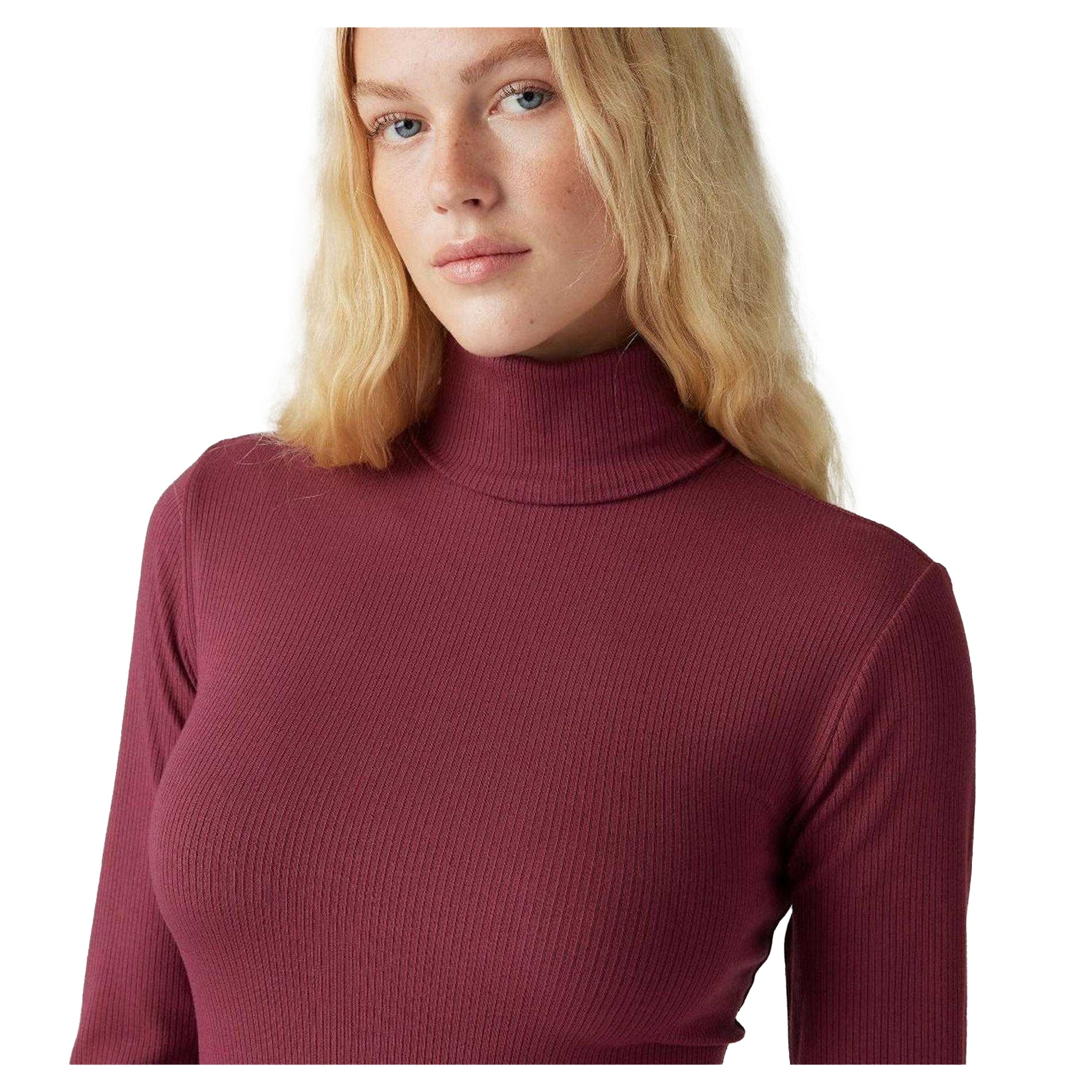 Burgundy - Side - Levis Womens-Ladies Slim Turtleneck