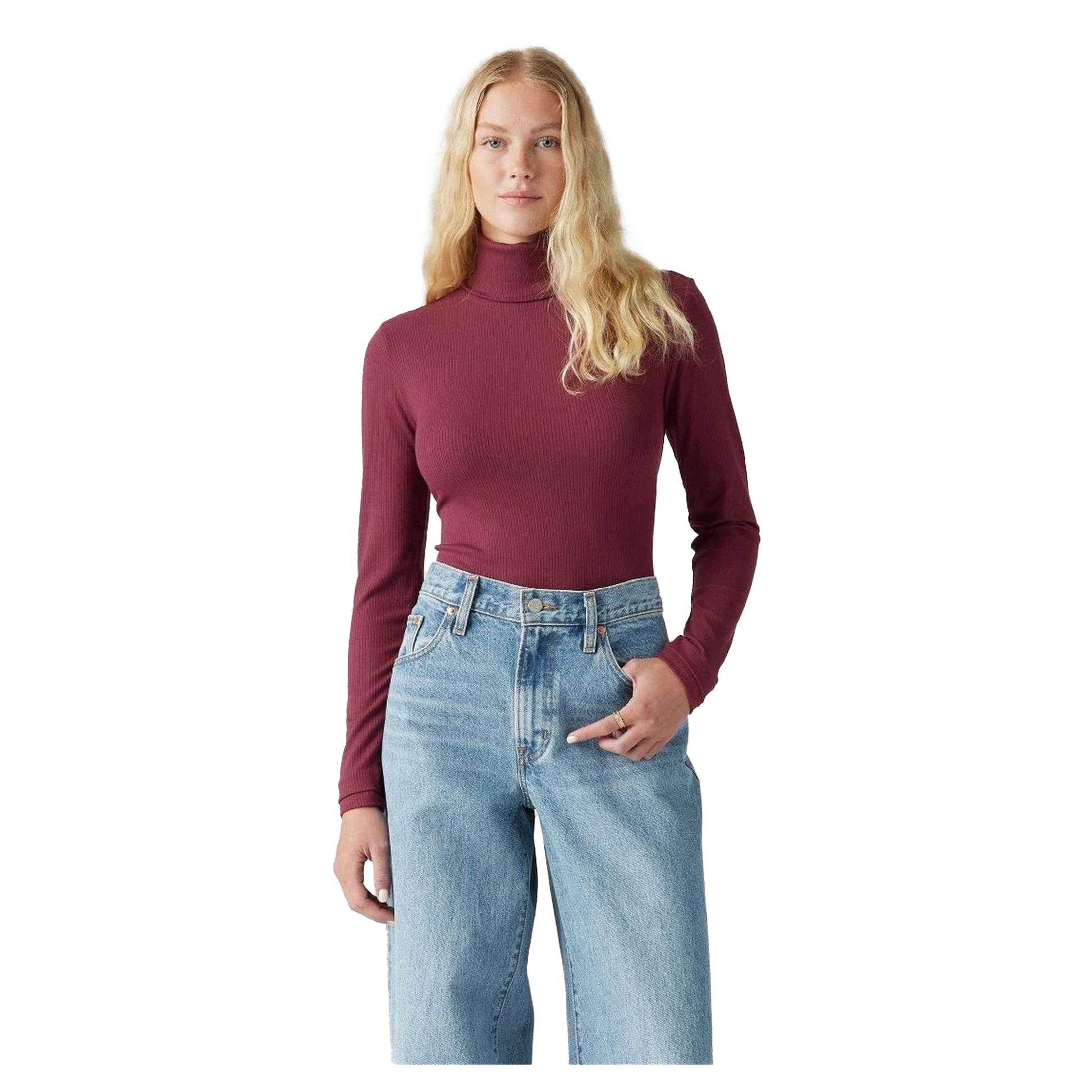 Burgundy - Lifestyle - Levis Womens-Ladies Slim Turtleneck