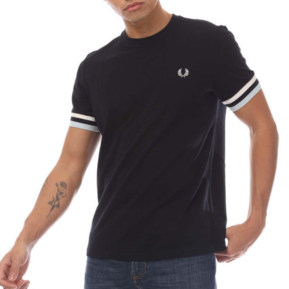 Navy - Side - Fred Perry Mens Bold Pique Tipped T-Shirt