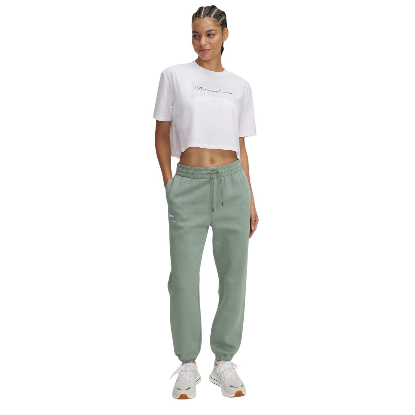 Green-White - Side - Under Armour Womens-Ladies Fleece Joggers