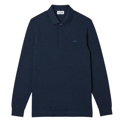 Navy - Front - Lacoste Mens Smart Paris Cotton Long-Sleeved Polo Shirt