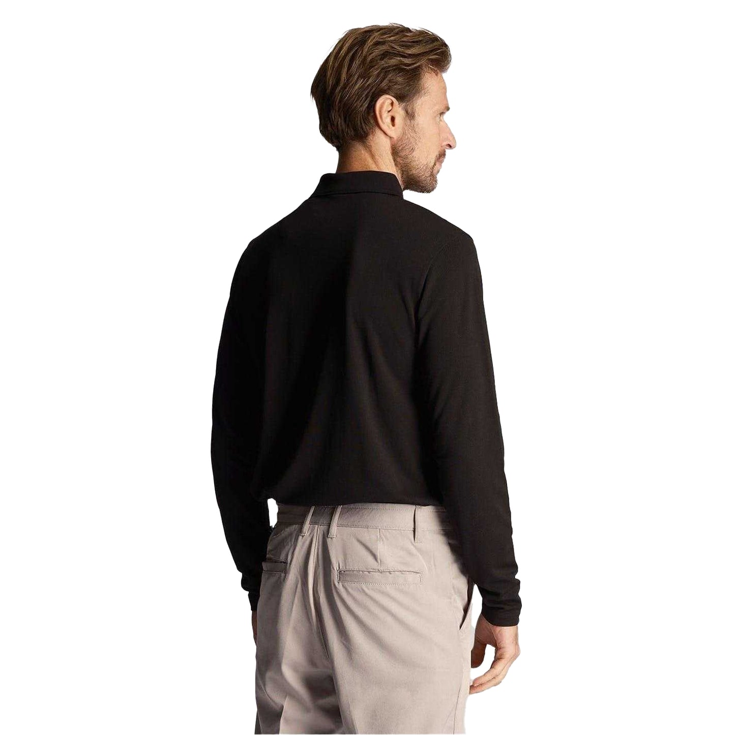 Jet Black - Back - Lyle & Scott Mens Regular Long-Sleeved Polo Shirt