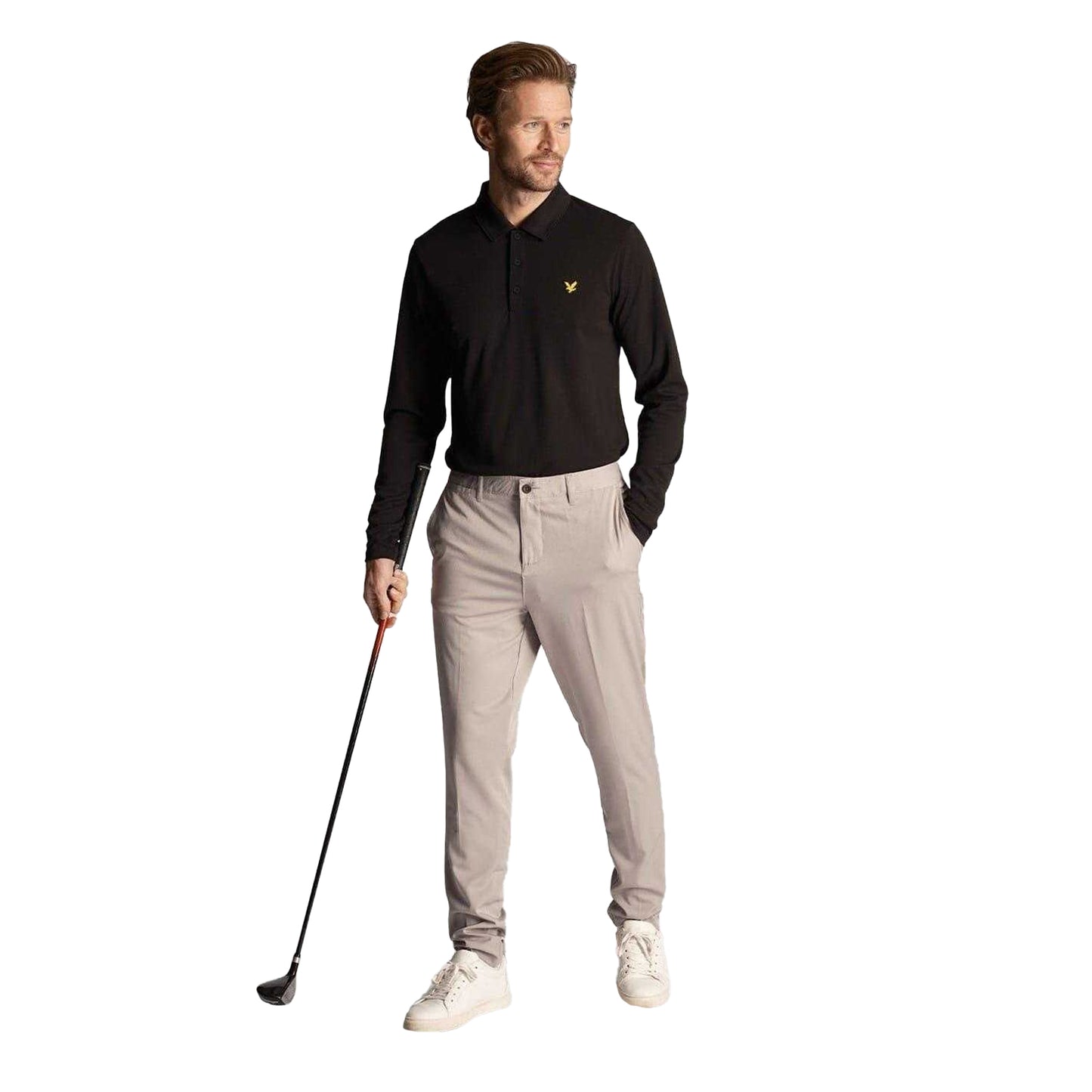 Jet Black - Pack Shot - Lyle & Scott Mens Regular Long-Sleeved Polo Shirt