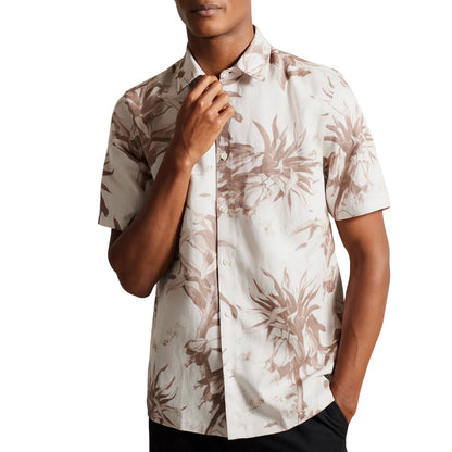 Natural - Close up - Ted Baker Unisex Adult Belmar Linen Blend Short-Sleeved Shirt
