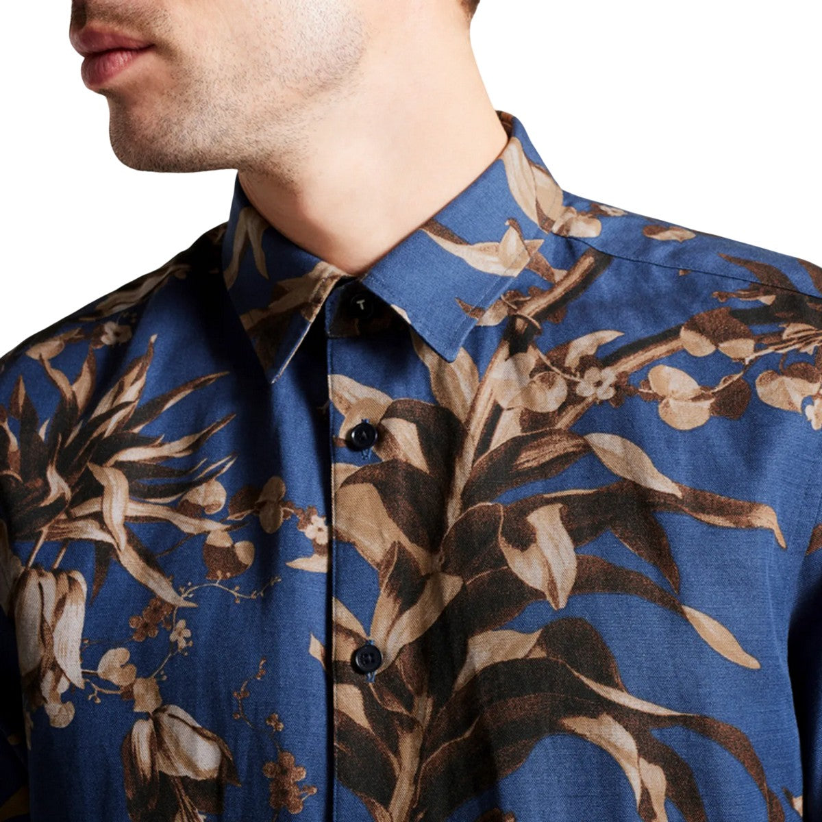 Navy - Side - Ted Baker Unisex Adult Belmar Linen Blend Short-Sleeved Shirt