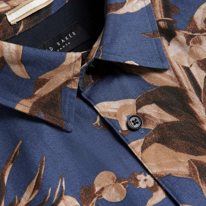 Navy - Pack Shot - Ted Baker Unisex Adult Belmar Linen Blend Short-Sleeved Shirt