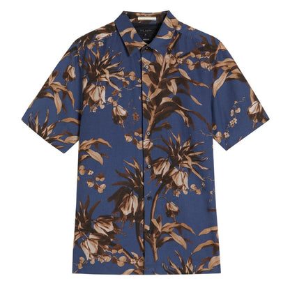 Navy - Front - Ted Baker Unisex Adult Belmar Linen Blend Short-Sleeved Shirt