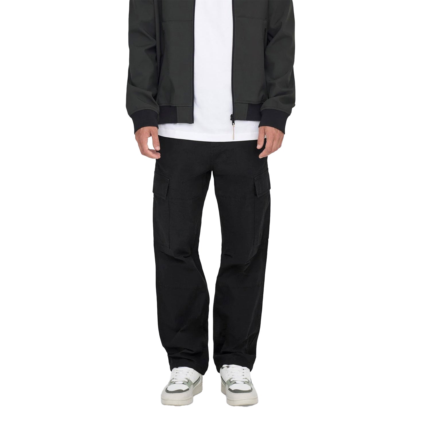 Black - Side - Only Mens Cargo Trousers