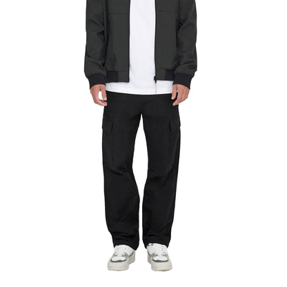 Black - Side - Only Mens Cargo Trousers