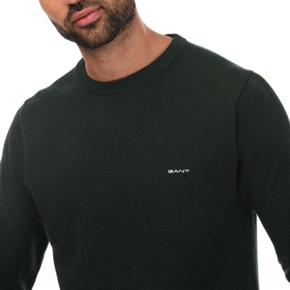 Green - Side - Gant Mens Cotton Pique Crew Neck Sweatshirt
