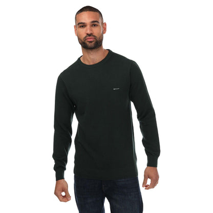 Green - Front - Gant Mens Cotton Pique Crew Neck Sweatshirt